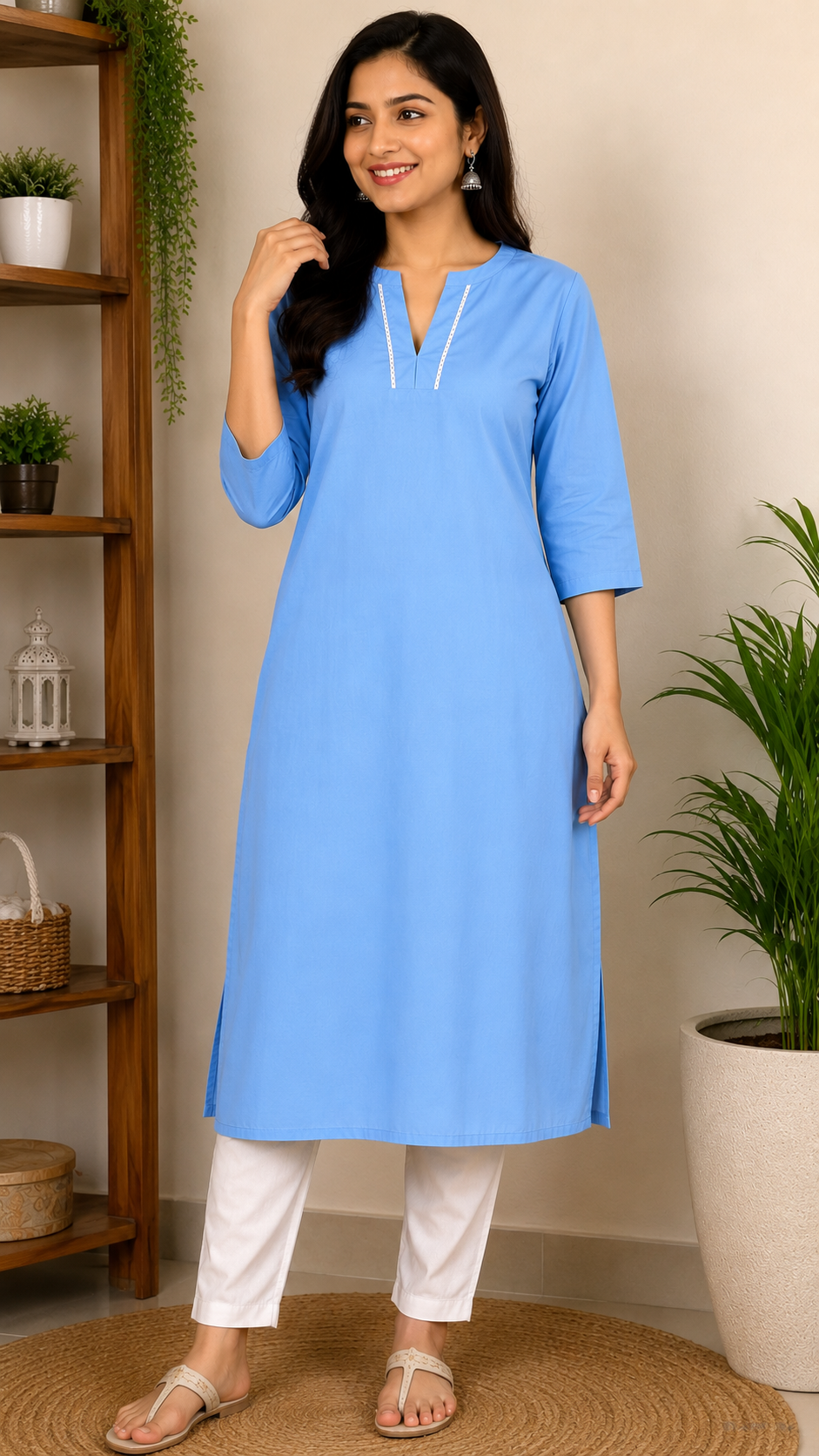 Women's  Straight Kurti with 3/4 Sleeves | Elegant Casual & Office Wear image 2