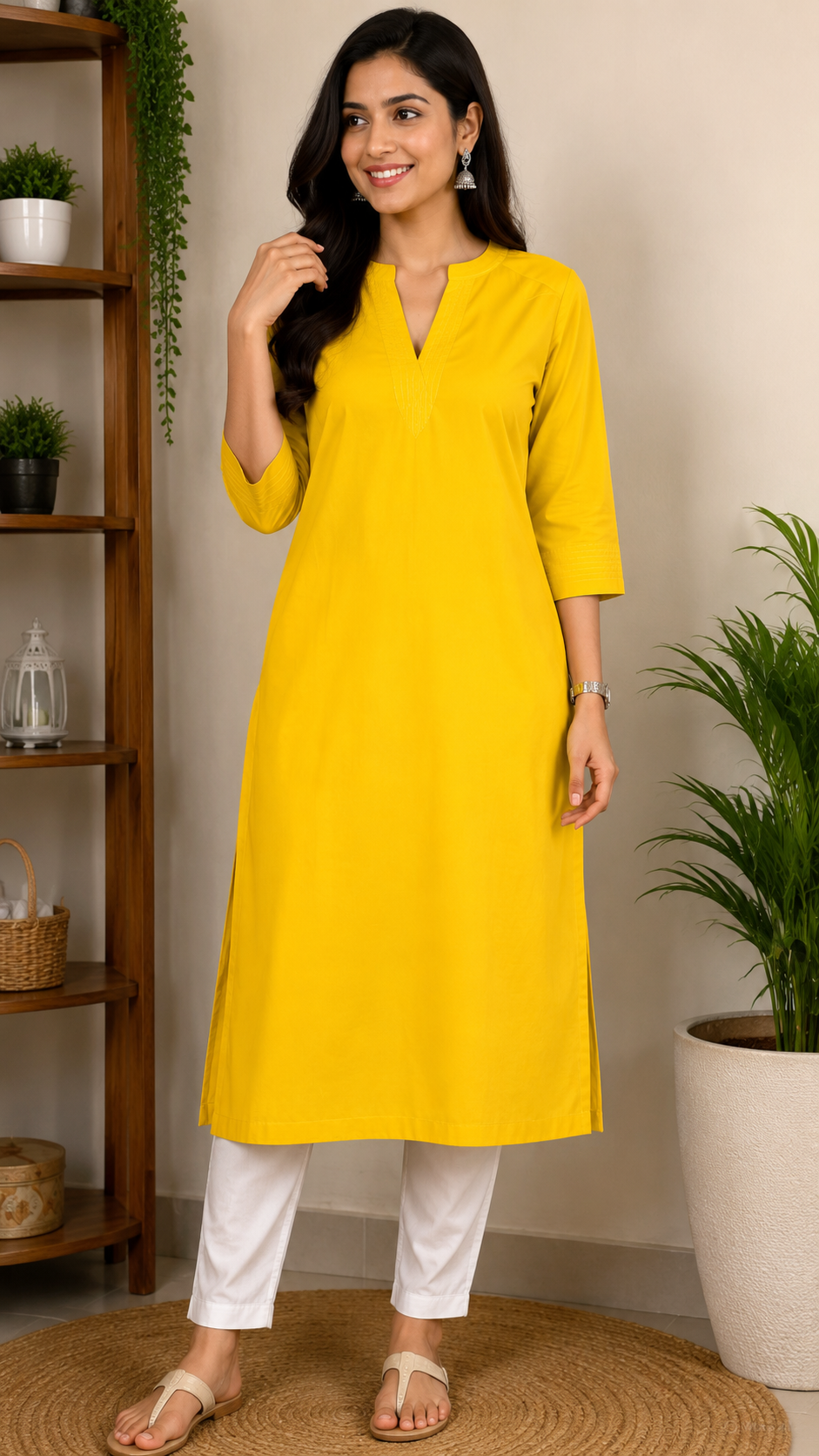 Women's  Straight Kurti with 3/4 Sleeves | Elegant Casual & Office Wear image 3